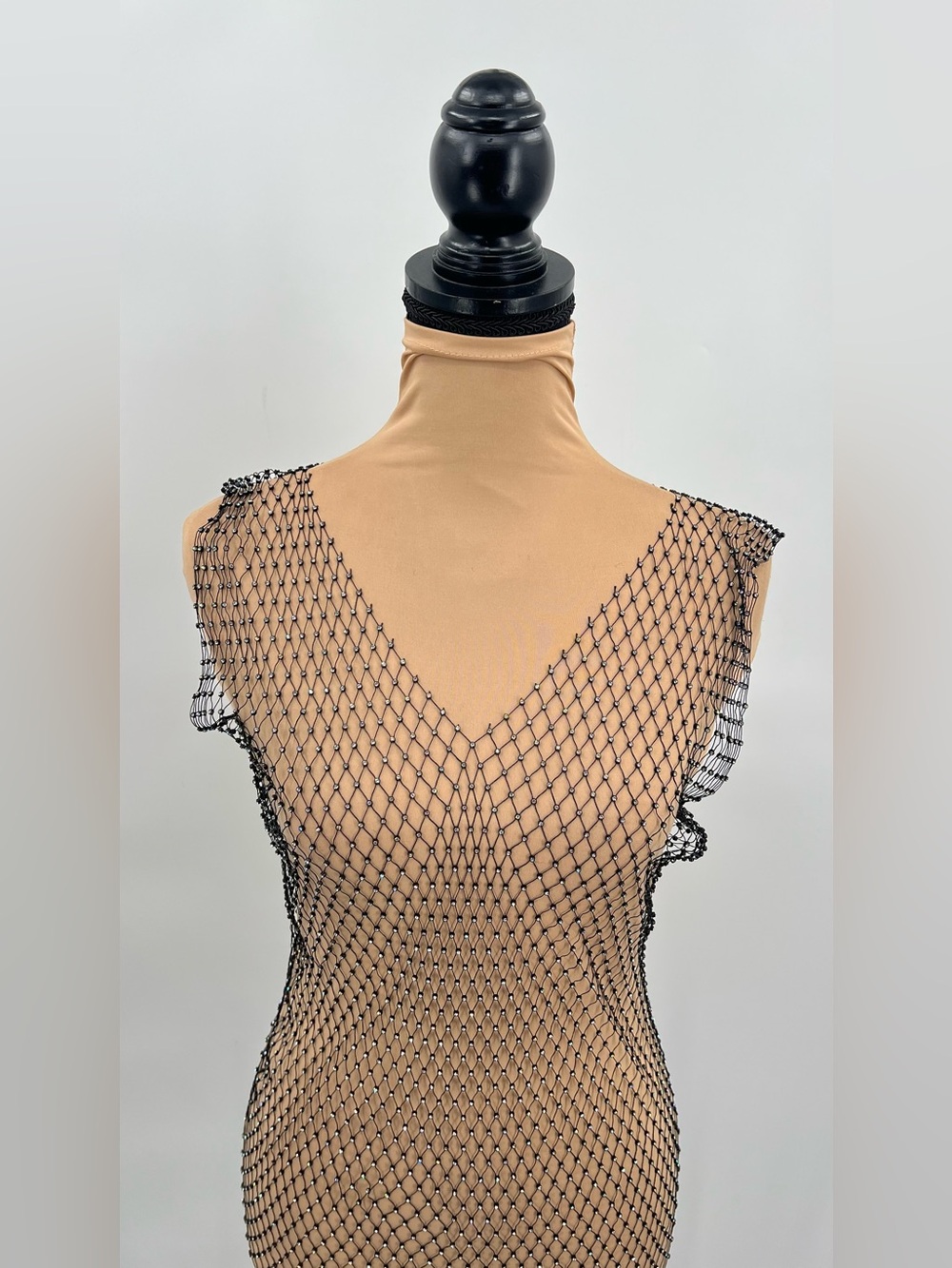 Black rhinestone mesh swim cover up dress XS beach club vacation resort festival - Picture 6 of 7